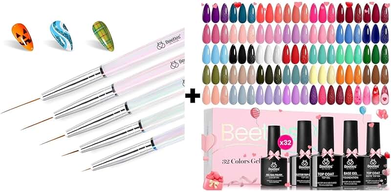 Beetles 5-Piece Nail Art Brush Set with 36 Colors