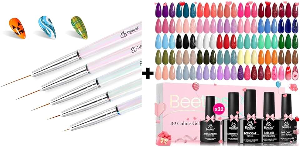 Beetles 5-Piece Nail Art Brush Set with 36 Colors