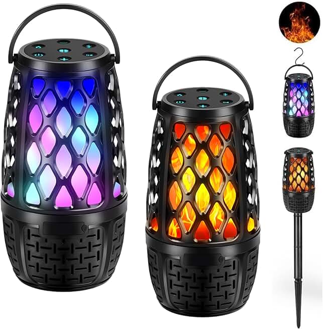 Colorful LED Flame Outdoor Wireless Speakers (2 Pack)