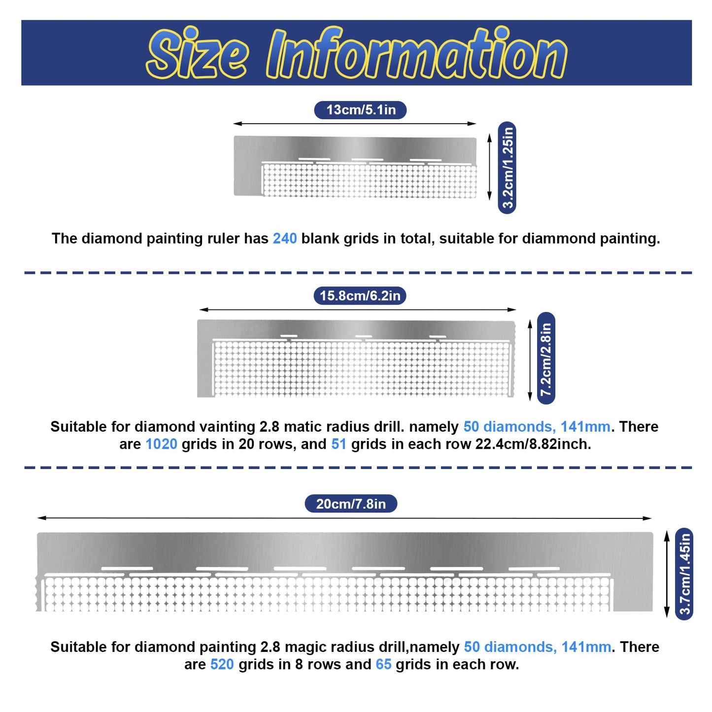 3Pcs Stainless Steel Diamond Painting Rulers Set