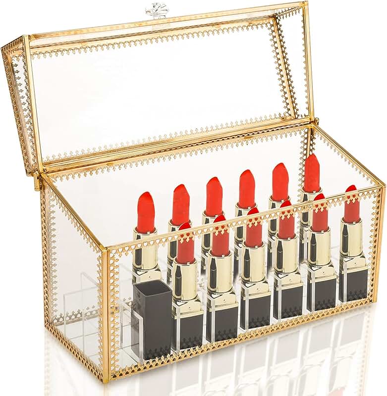 24 Slot Glass Lipstick Organizer with Lid