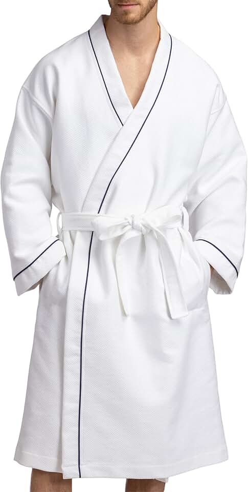 Men's Modal Cotton Kimono Spa Bathrobe with Waffle Design