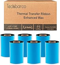 Six rolls of 4.33" x 1345' black wax thermal transfer ribbon