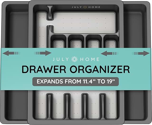 Expandable kitchen drawer organizer for utensils and cutlery