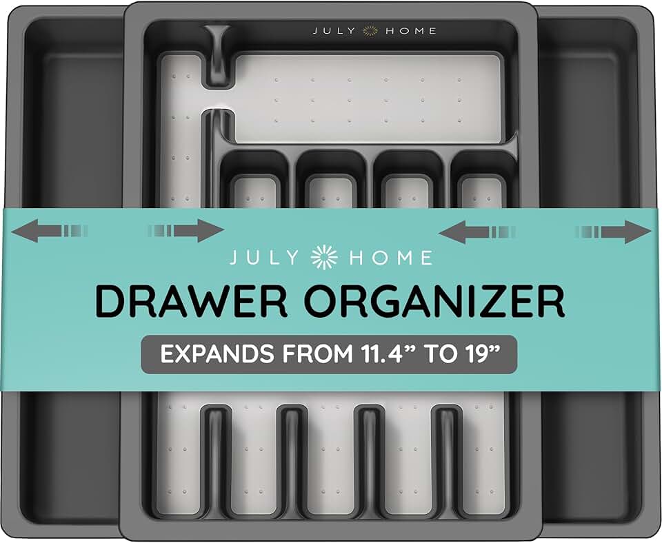 Expandable kitchen drawer organizer for utensils and cutlery