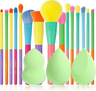 15-Piece Colorful Makeup Brush Set with Sponges