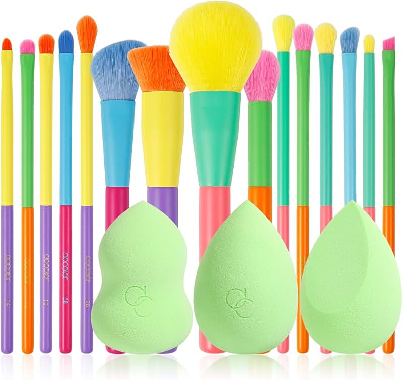 15-Piece Colorful Makeup Brush Set with Sponges