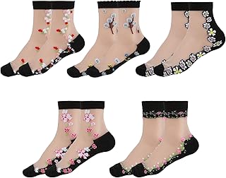 Five Pairs Women's Sheer Floral Ankle Socks