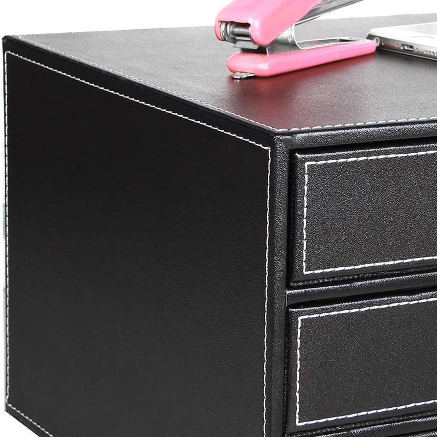 Leather desk organizer with 3 drawers for office and home storage