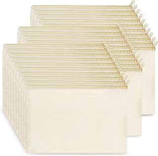 Bulk Beige Canvas Cosmetic and Makeup Bags, 30 Pack