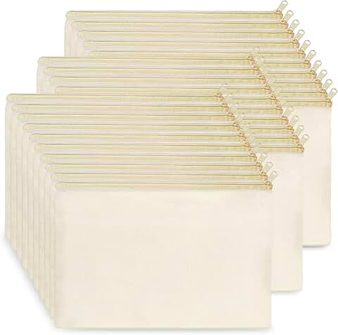 Bulk Beige Canvas Cosmetic and Makeup Bags, 30 Pack