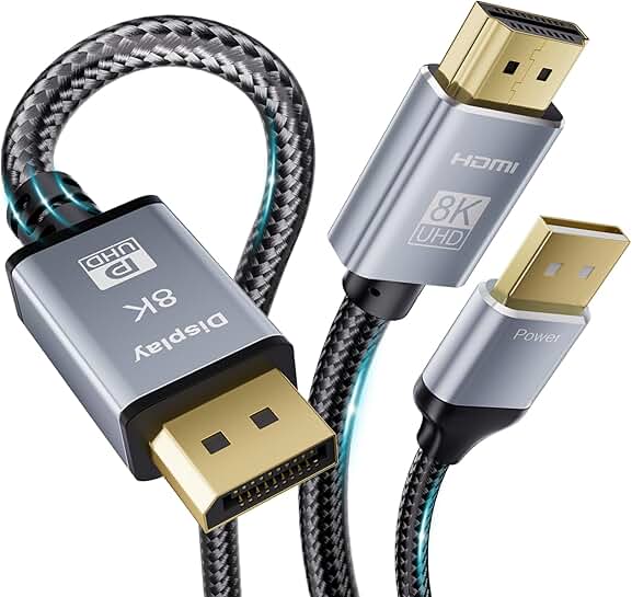 HDMI 2.1 to DisplayPort 1.4 Adapter Cable 6.6FT
