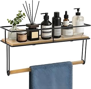 Wall-Mounted Wooden Shelf with Towel Holder