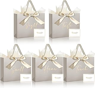 Set of 5 Senses Gift Bags with Ribbons and Cards