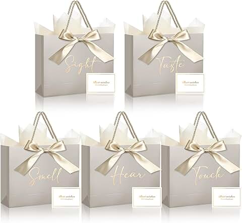 Set of 5 Senses Gift Bags with Ribbons and Cards