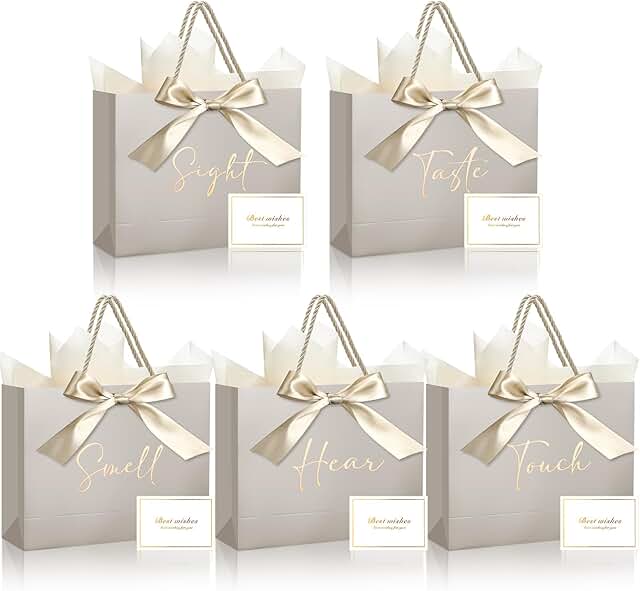 Set of 5 Senses Gift Bags with Ribbons and Cards