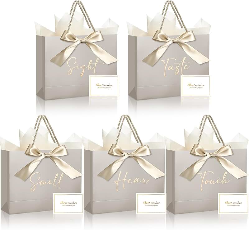 Set of 5 Senses Gift Bags with Ribbons and Cards