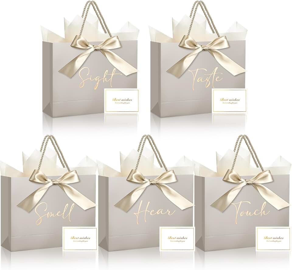 Set of 5 Senses Gift Bags with Ribbons and Cards