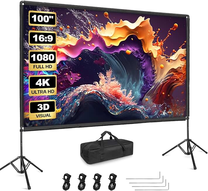 Portable 100-Inch Indoor/Outdoor Projector Screen with Stand