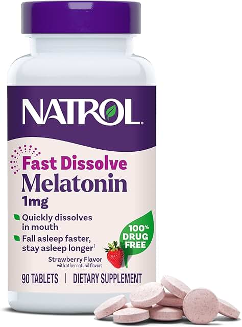 Fast Dissolve Melatonin 1 mg for Restful Sleep, 90 Strawberry Tablets