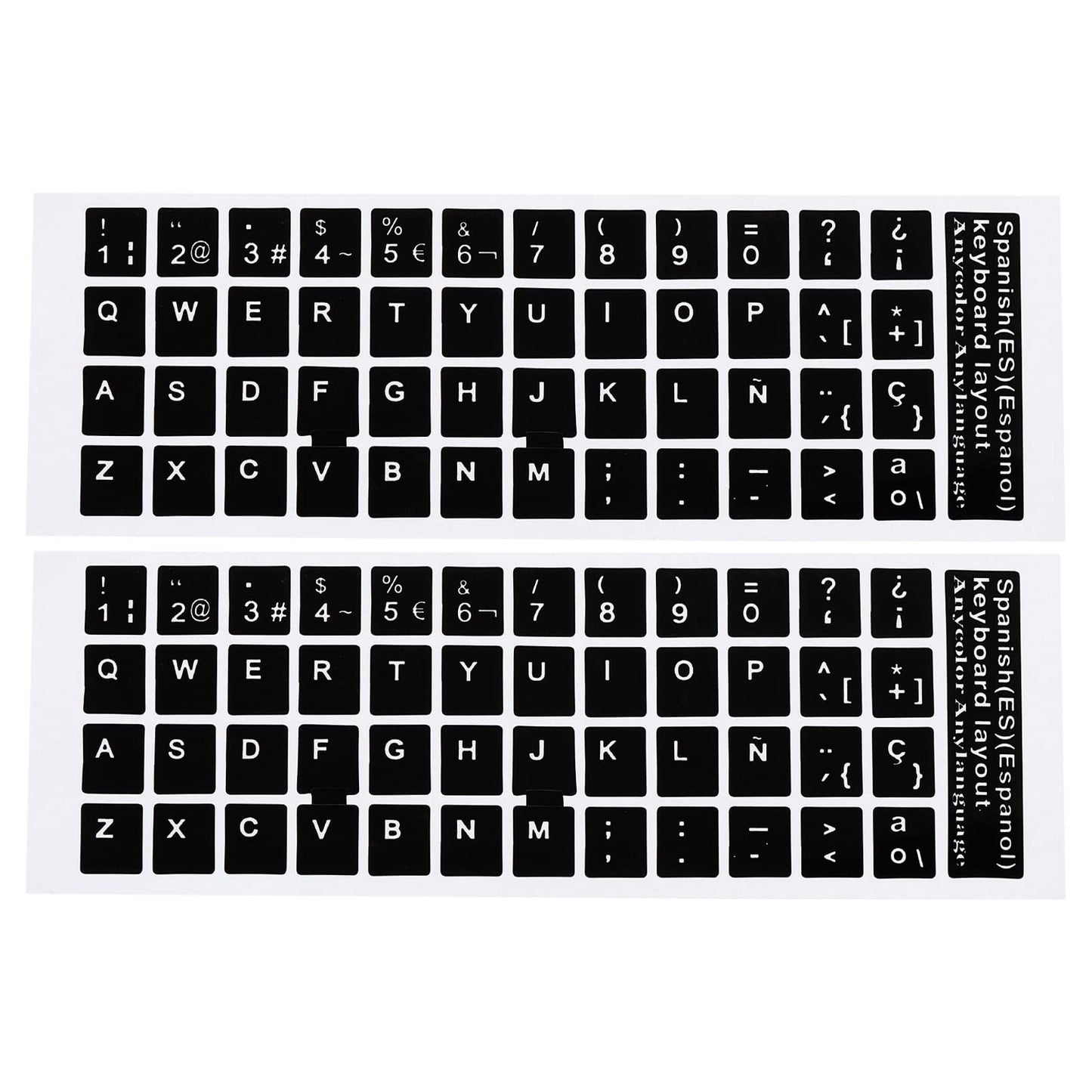 Spanish Keyboard Stickers, 2 Pack, Black Background White Letters