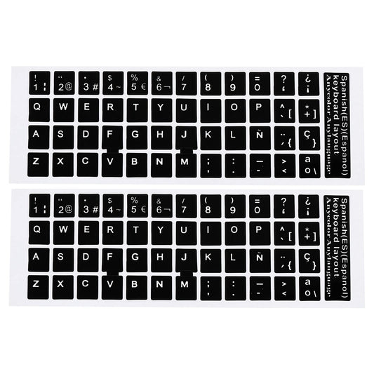 Spanish Keyboard Stickers, 2 Pack, Black Background White Letters