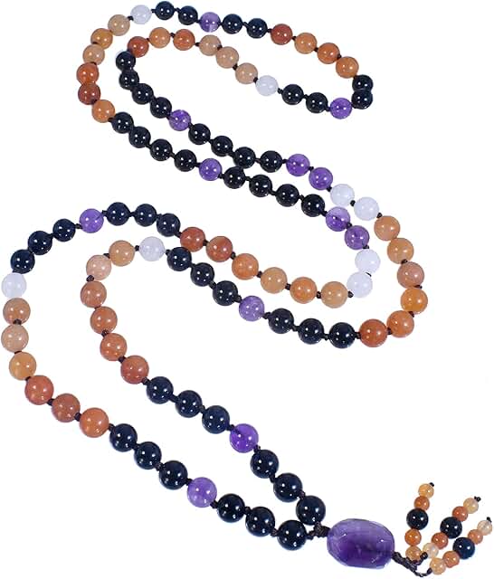 Genuine Semi-Precious Gemstone Mala Beads, 40-Inch Necklace
