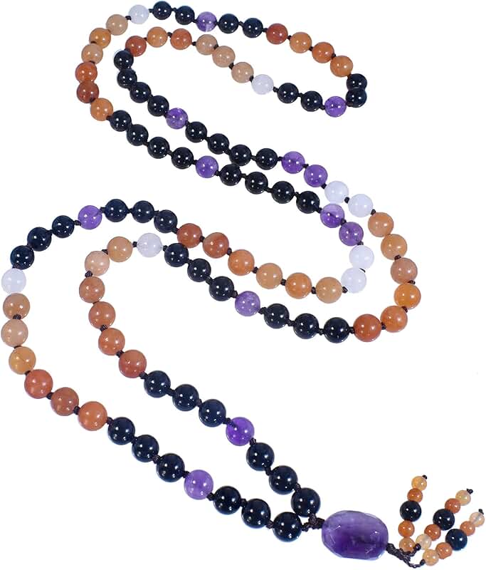 Genuine Semi-Precious Gemstone Mala Beads, 40-Inch Necklace