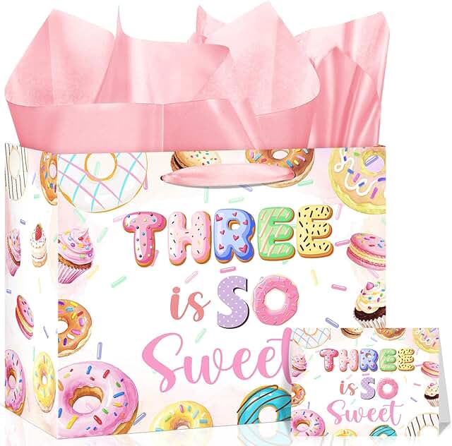 Pink 3rd Birthday Gift Bag for Girls
