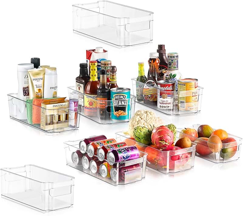 Set of 8 Clear Refrigerator Bins with Handles