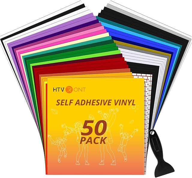 Set of 50 colorful 12x12 inch adhesive vinyl sheets with transfer tapes