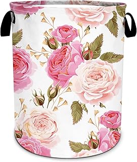 Pink floral foldable laundry basket for bathroom and bedroom