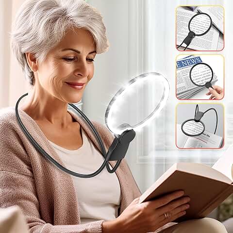 Large 6X Magnifying Glass with Light for Hands-Free Use