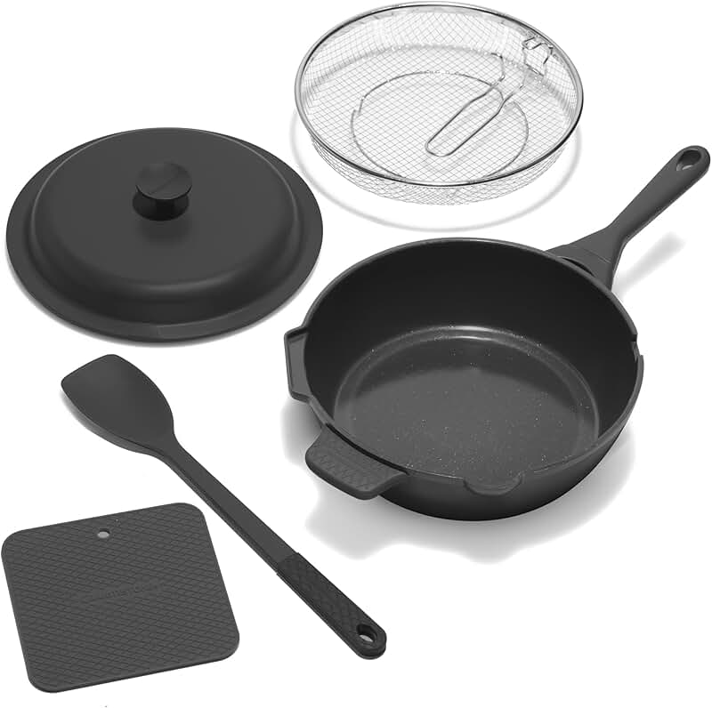 10-inch ceramic skillet with lid and steamer