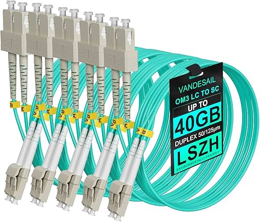 5-Pack OM3 Multi-Mode Fiber Patch Cables, 3m