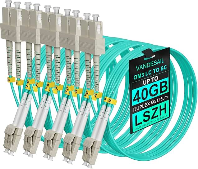 5-Pack OM3 Multi-Mode Fiber Patch Cables, 3m