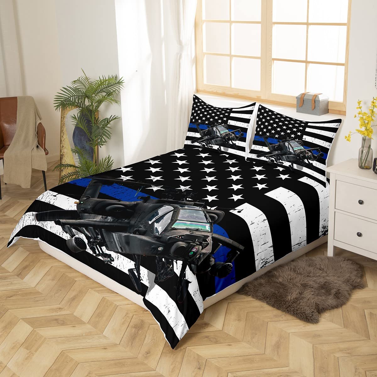 Flag Bedding Sets Fighter Plane Comforter Cover Military Theme Duvet Cover Set For Teen Boys Adults Men Bedroom Decor Usa National Flag Airplane Bedspreads Cover 3 Pieces Queen Size