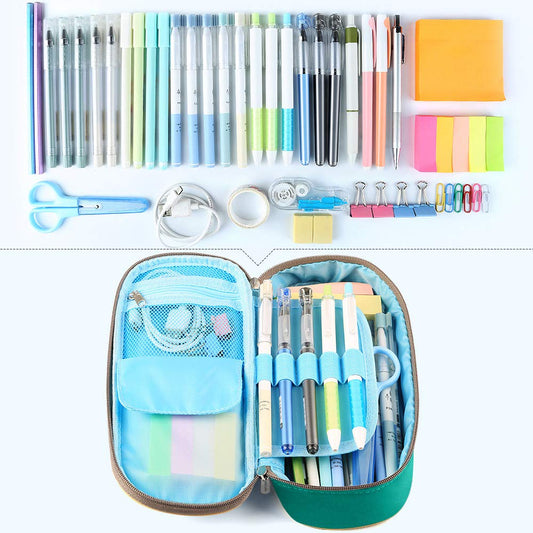 Large Green Pencil and Makeup Case with Double Zippers