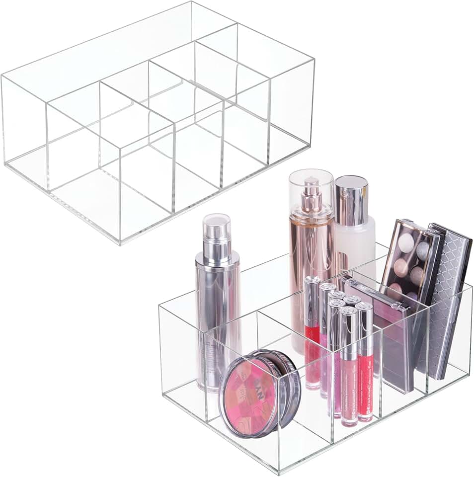 Set of 2 Clear 5-Section Makeup Organizers