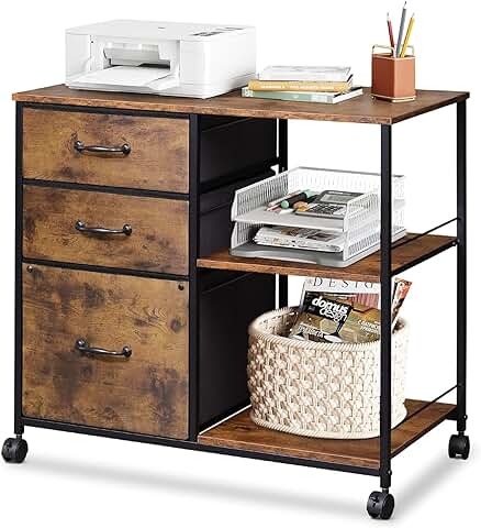 3-Drawer Mobile File Cabinet with Open Shelf