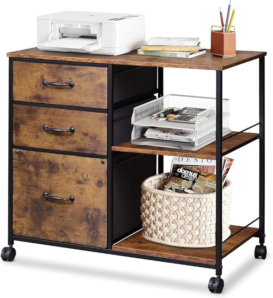 3-Drawer Mobile File Cabinet with Open Shelf
