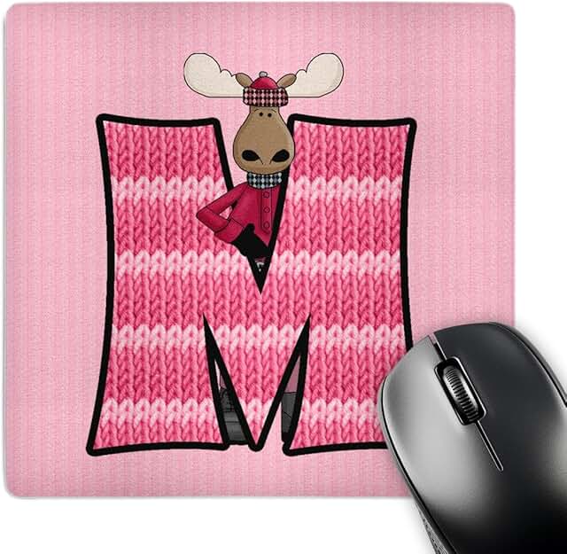 Pink Moose Mouse Pad with Argyle Knit Prints