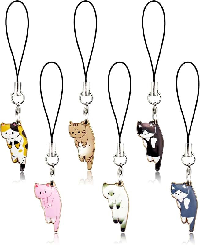 Six Cute Cat Phone Charms for Bags and Keys