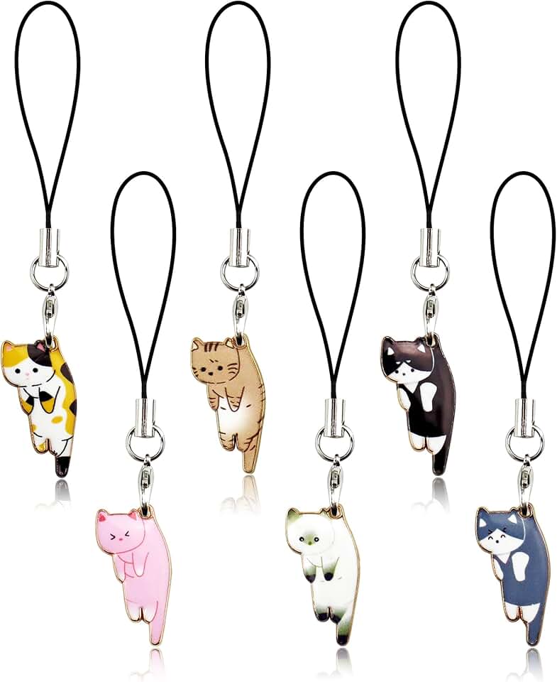 Six Cute Cat Phone Charms for Bags and Keys
