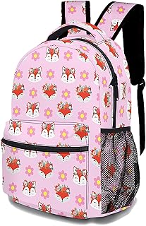 Pink cute fox backpack with multiple pockets