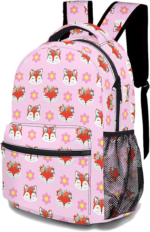 Pink cute fox backpack with multiple pockets