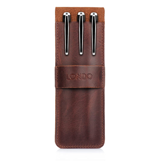 Leather Pen and Pencil Case with Tuck Flap