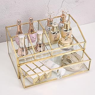 Elegant Glass Makeup and Jewelry Organizer for Vanity
