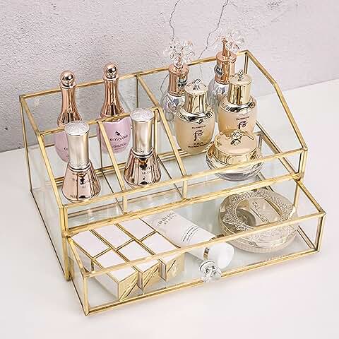 Elegant Glass Makeup and Jewelry Organizer for Vanity