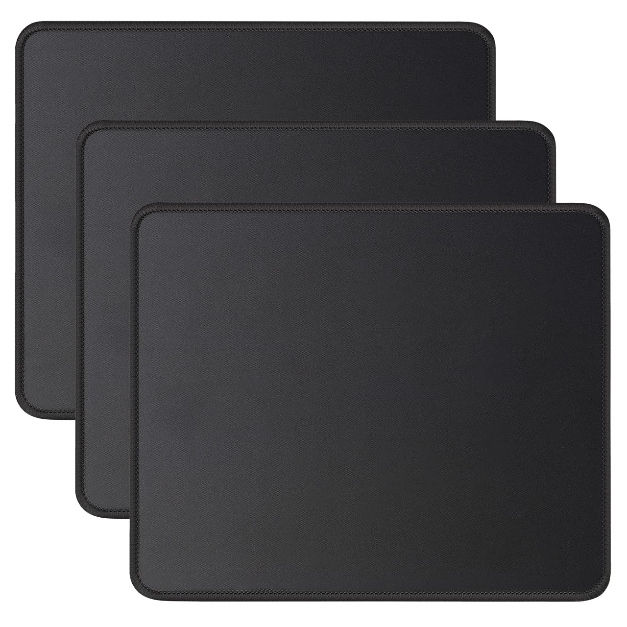 3 Pack Mouse Pad with Stitched Edge, Comfortable Mouse Pads with Non-Slip Rubber Base, Washable Mousepads Bulk with Lycra Cloth, Mouse Pads for Computers Laptop Mouse 10.2x8.3x0.12inch Black